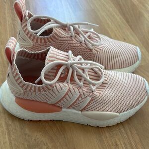 adidas Pink and White Knit Sneakers with Sock-Like Fit
